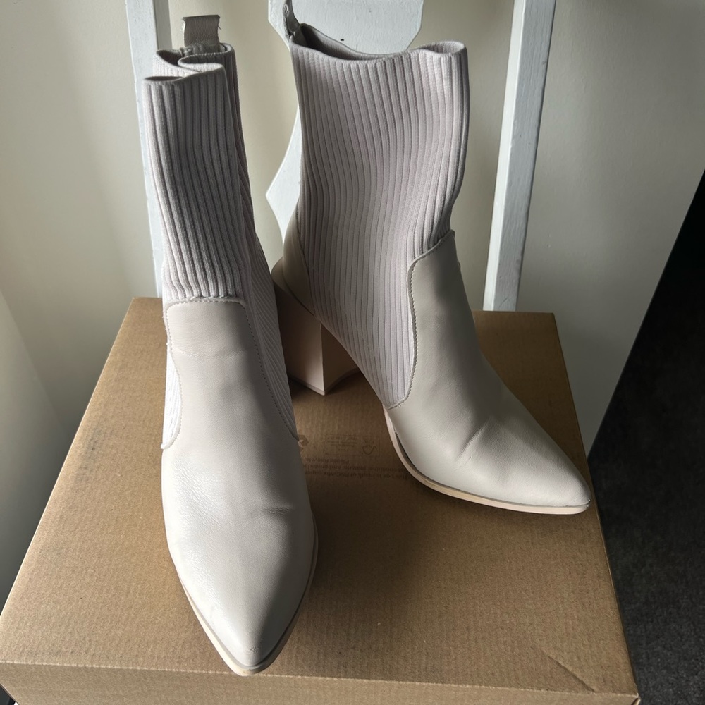 Women’s Block Heel Knit and Faux Leather Boots